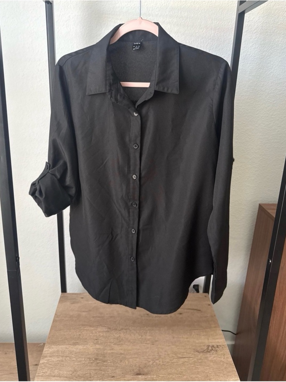 SHEIN Black Long-Sleeve Button-Down Shirt